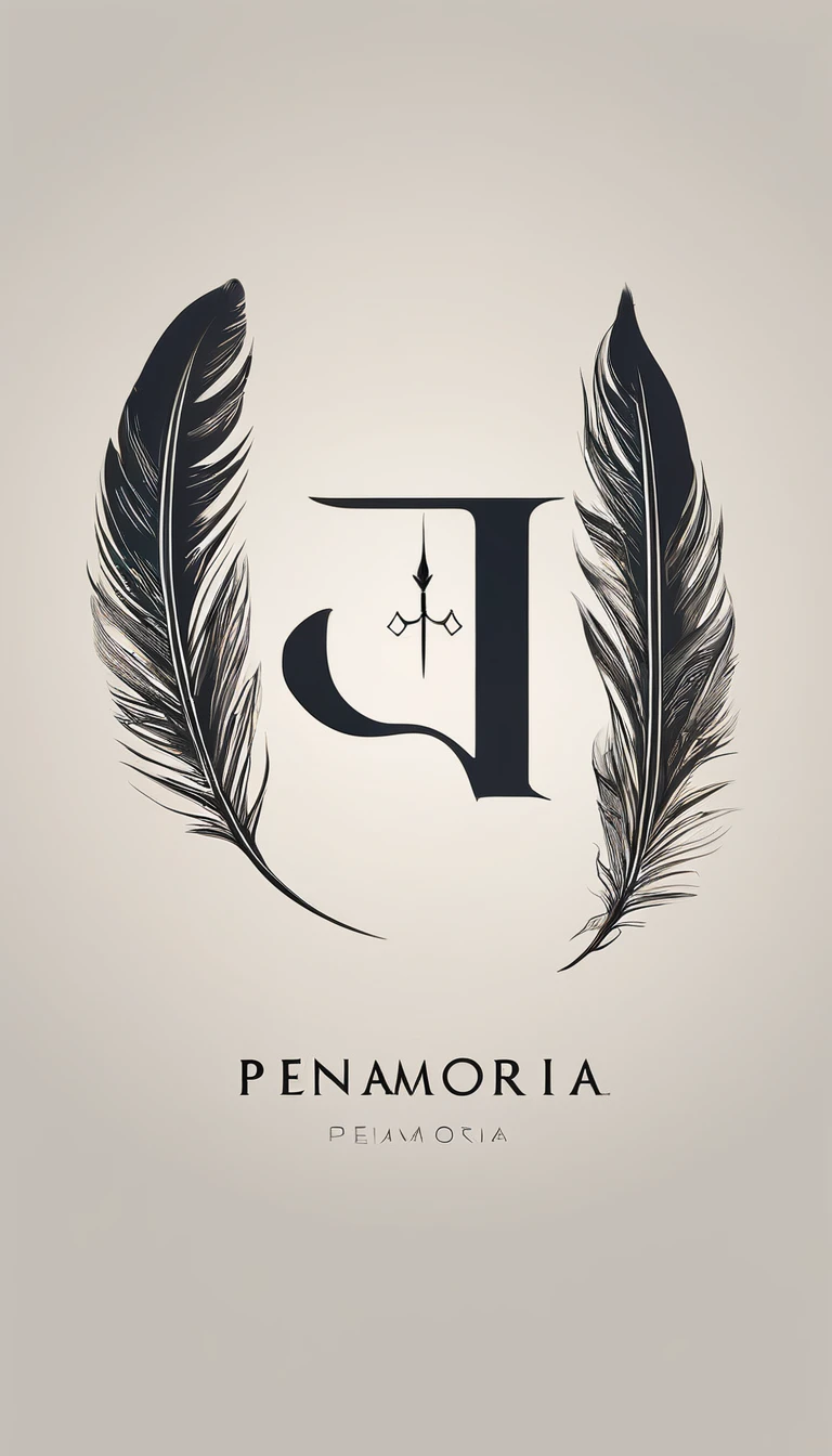 A minimal, modern, simple, cinematic logo design for the brand “Penamemoria". Create a modern, minimalistic, high-quality, logo of a boy feather