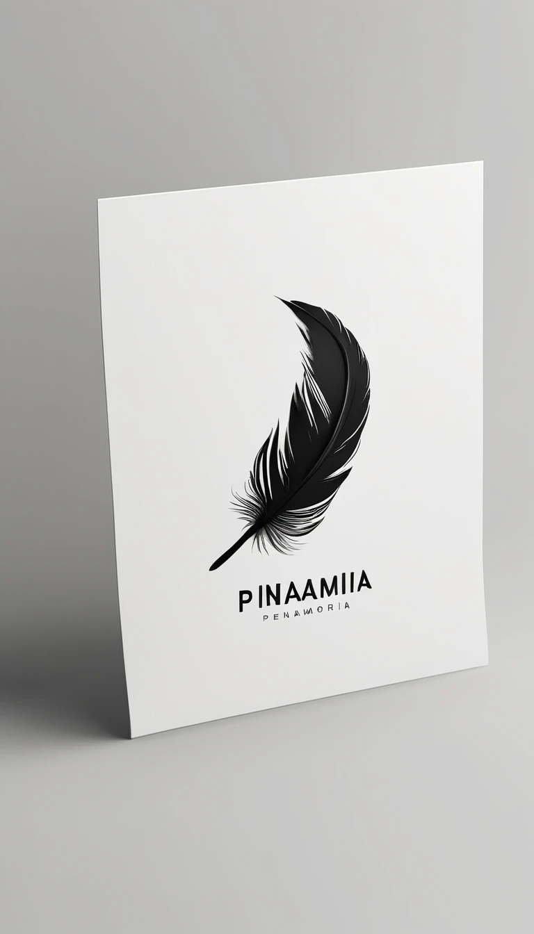 A minimal, modern, simple, cinematic logo design for the brand “Penamemoria". Create a modern, minimalistic, high-quality, logo of a boy feather