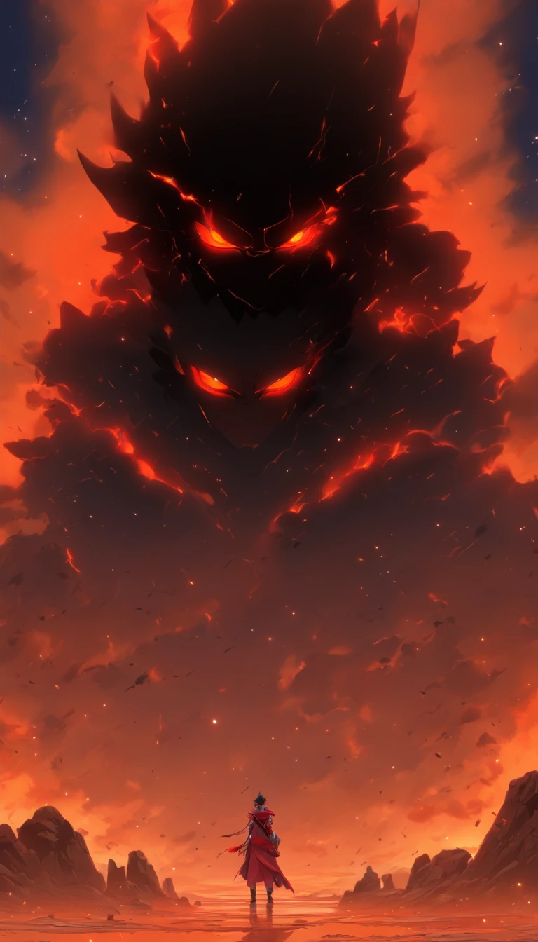 a scorched desolate landscape, red cracked earth, a dimensional gate shimmering with demonic energy, a massive stone arch adorned with towering statues, particles drifting in the night sky, a desert under a starry night with volumetric lighting, best quality, masterpiece, hand painted textures, intricate details, realistic, wrcrft 