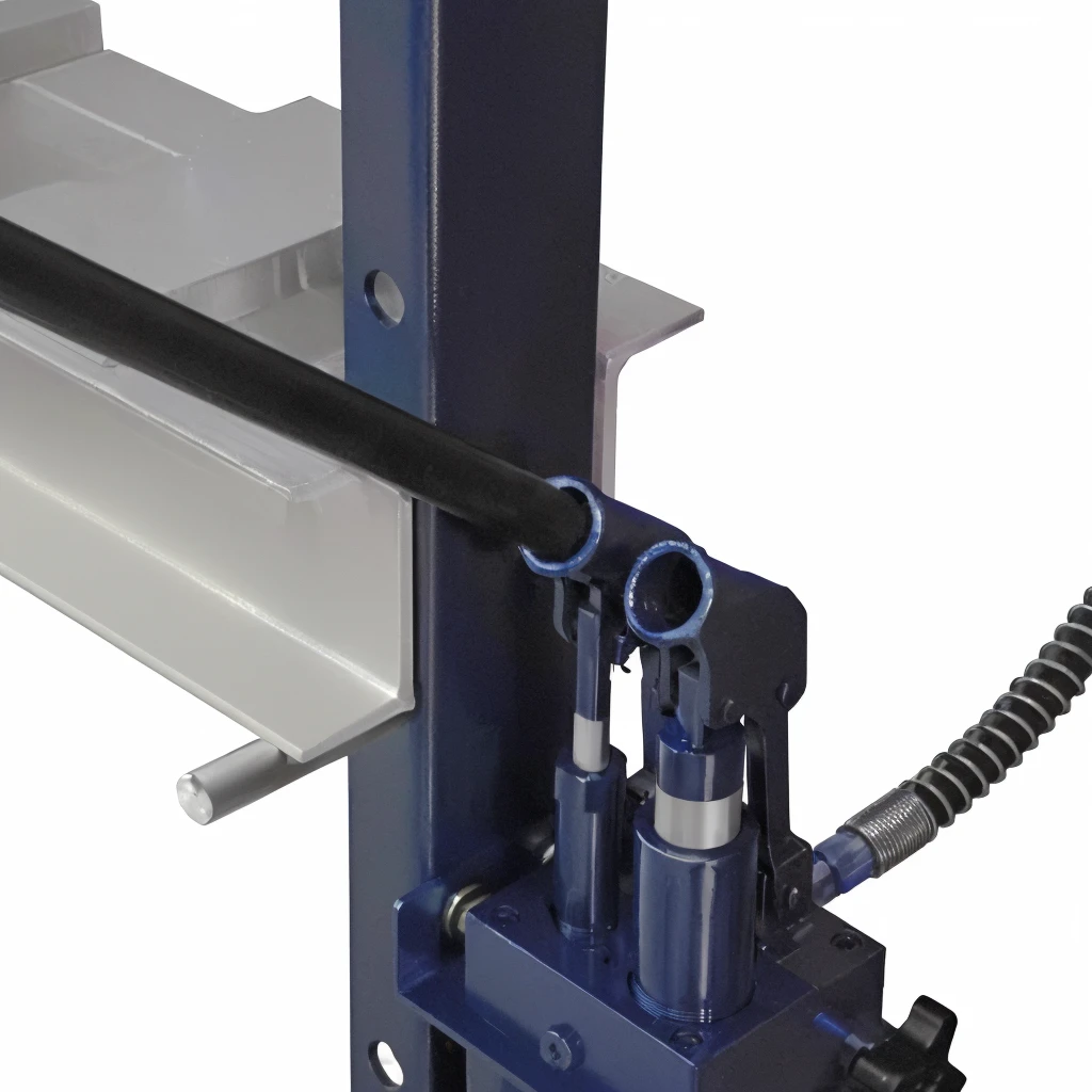 Close-up of a machine with pipes and hoses, Hydraulic characteristics, aluminum, horizontal, detail, guillotine, Close-up portrait, Close-up photos, rgb, 机械detail, High angle close-up, 技术detail, Close-up angle, high 技术detail, Detailed enlargement of photo, manual, Side close-up view, See it up close, Clear images,