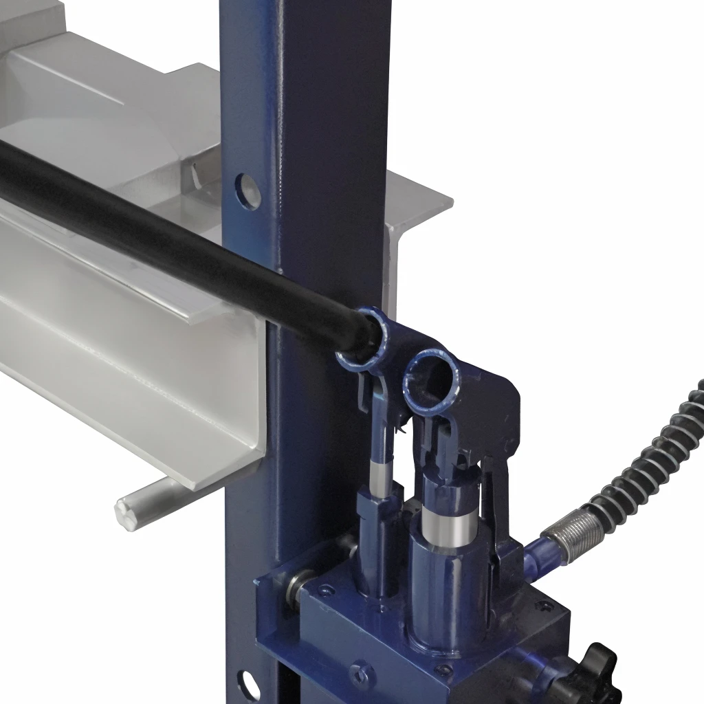 Close-up of a machine with pipes and hoses, Hydraulic characteristics, aluminum, horizontal, detail, guillotine, Close-up portrait, Close-up photos, rgb, 机械detail, High angle close-up, 技术detail, Close-up angle, high 技术detail, Detailed enlargement of photo, manual, Side close-up view, See it up close, Clear images,