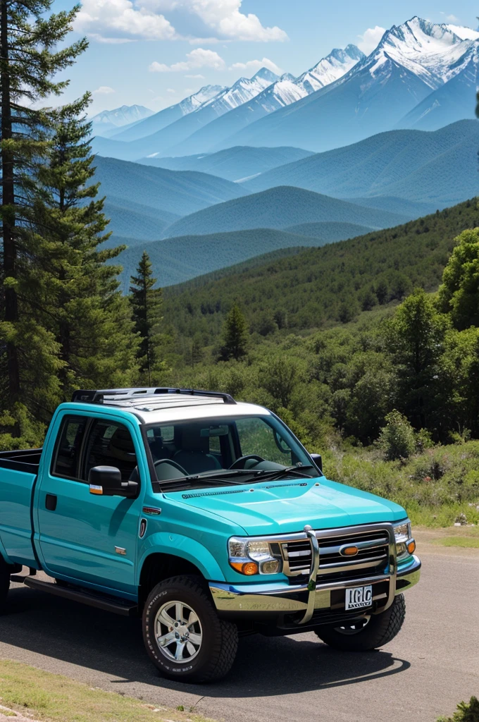 An pickup car and the cars name is sofi express and put in on mountain rods