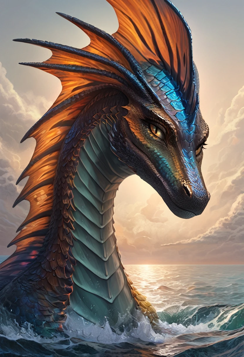 , (super detailed scales:1.27), female sea dragon, One, masterpiece, The best art, Detailed hands, detailed eyes, serious expression, conceptual art, 2023, it's empty here, pressurd res, claws, Long white hair, vertex, gold accessories, glowing green eyes, press, Mesopotamia background, city of Babylon, loincloth