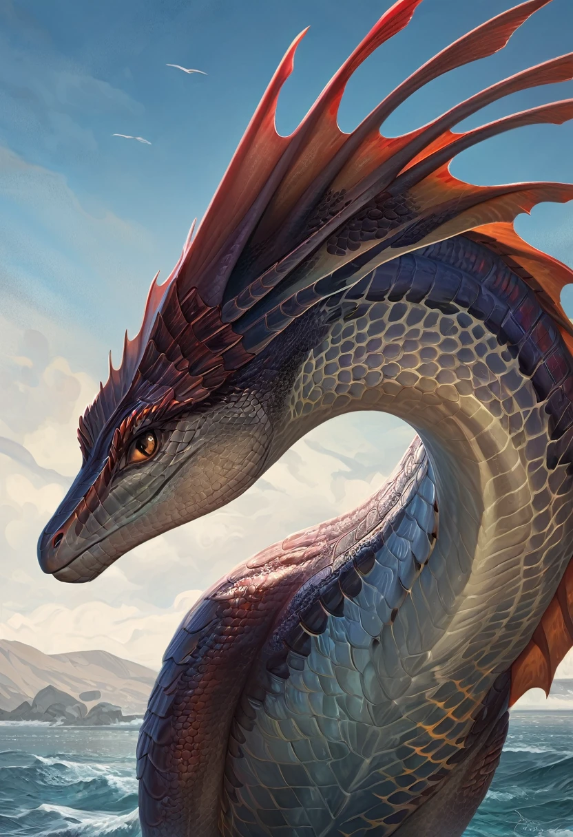 , (super detailed scales:1.27), female sea dragon, One, masterpiece, The best art, Detailed hands, detailed eyes, serious expression, conceptual art, 2023, it&#39;s empty here, pressurd res, claws, Long white hair, vertex, gold accessories, glowing green eyes, press, Mesopotamia background, city of Babylon, loincloth