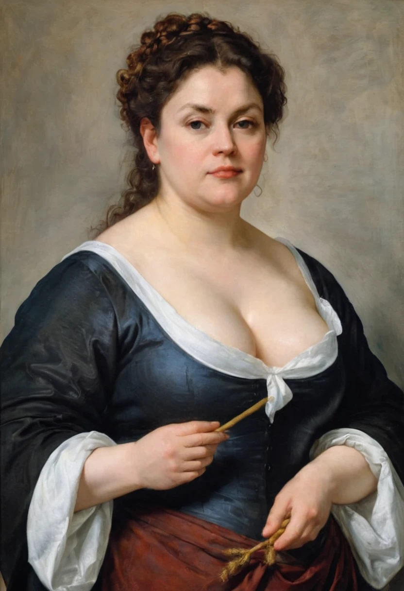 portrait painting of a thick Beautiful middle aged woman, busty maid, extremely gorgeous , by Peter Paul Rubens, in Peter Paul Rubens style, by Caravaggio, intricate, flawless, masterpiece, Best quality,