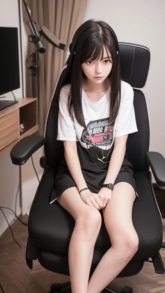 4k high quality images
an 18 year old Russian woman, black hair, sitting in a gaming chair like YouTuber Reaction, sitting straight facing the front.
