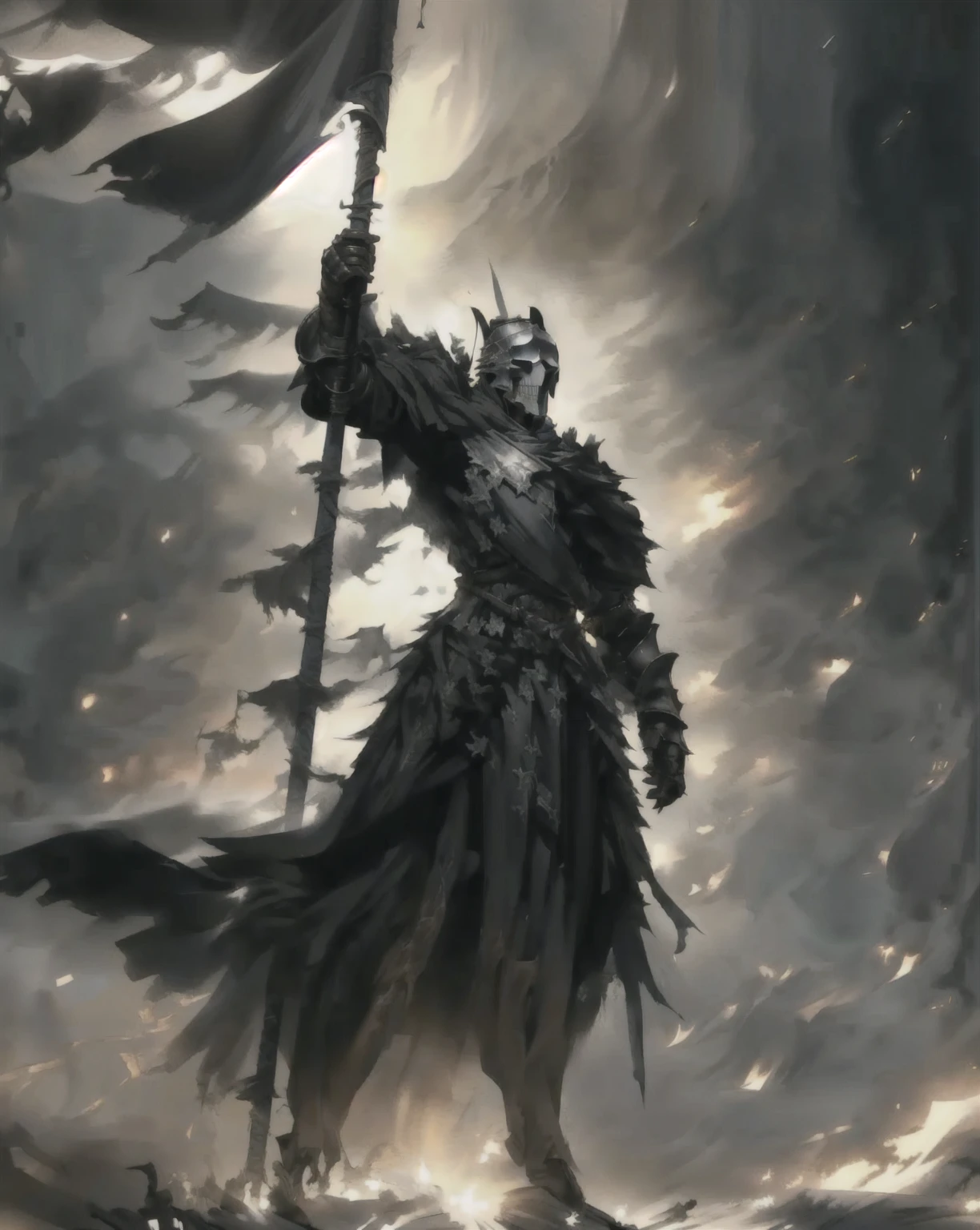 Close-up of a person holding a flag, Dark Souls Knight, the Dark Souls Knight, ศิลปะdark souls concept, Darksouls concept art, dark souls art, dark souls concept art, dark souls concept, dark souls art style, Evil Knight, Dark Souls Armor Concept, dark souls style, In the style of Dark Souls 3, Immortal Knight