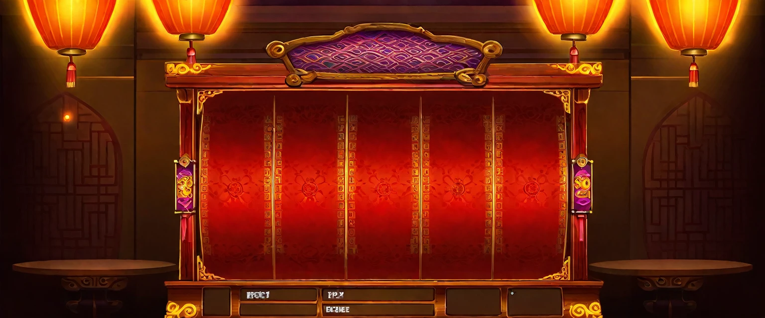 Close up of a red and gold throne with lanterns, game interface, Sliced bread, Game Background, Game Coverage, casino, game interface, background technology, High-quality screenshots, Loading Screen, User Interface Cards, Game Screen, Game Textures, background technologywork, game interface asset design, Random background scenes, Amazing depth, mobile Game Background, tape