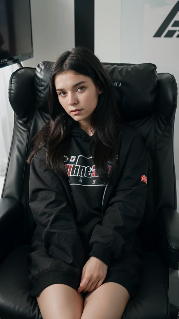 4k high quality images
an 18 year old Russian woman, black hair, sitting in a gaming chair like YouTuber Reaction, sitting straight facing the front.