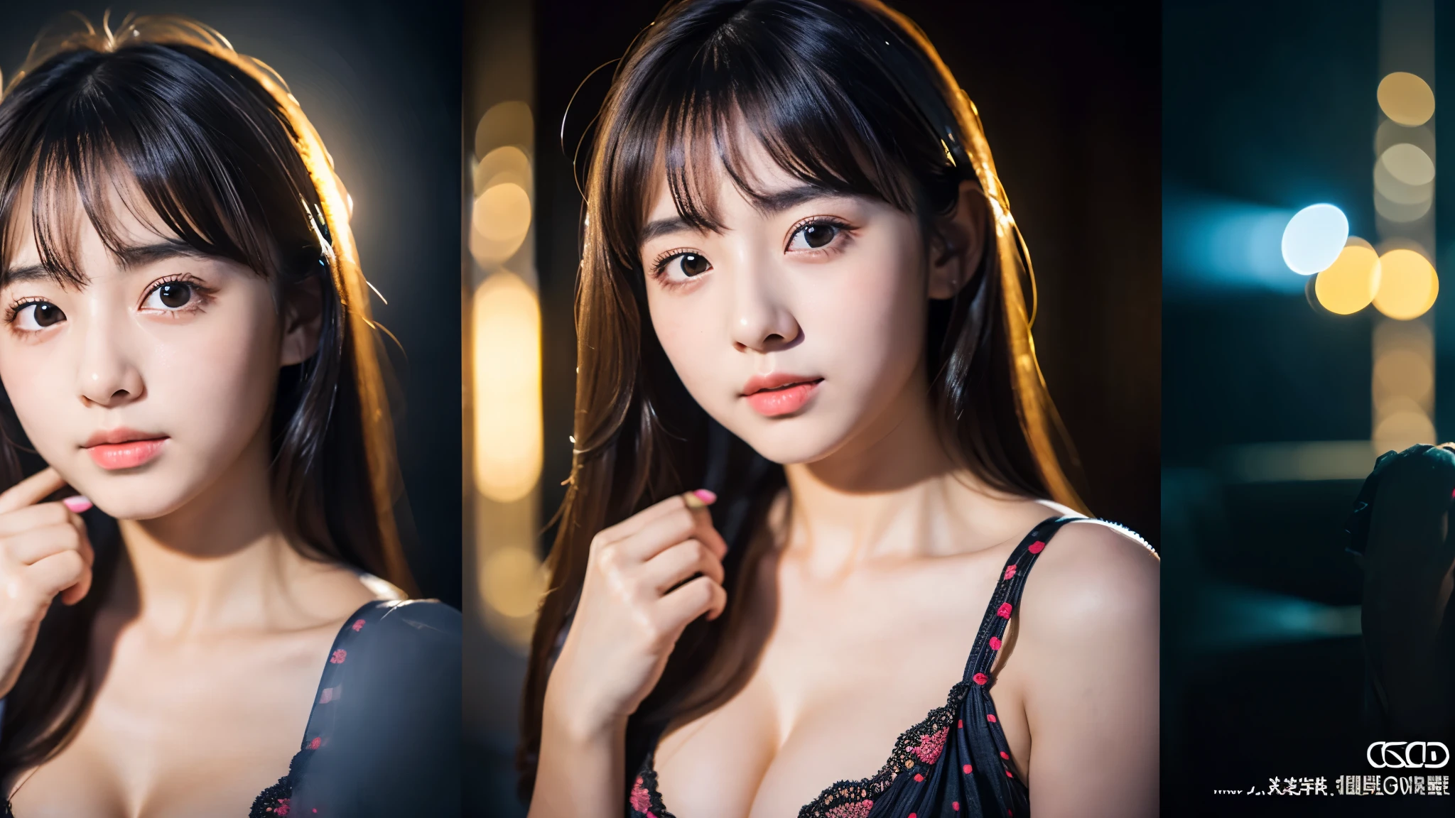 A 20-year-old woman with a very cute face like a 16-year-old idol、Cleavage、Beautiful starry night、(Very dim lighting)、RAW Photos、Genuine、((Quality indistinguishable from real life))、(Artistic Expression)、Real Stick、High resolution、masterpiece