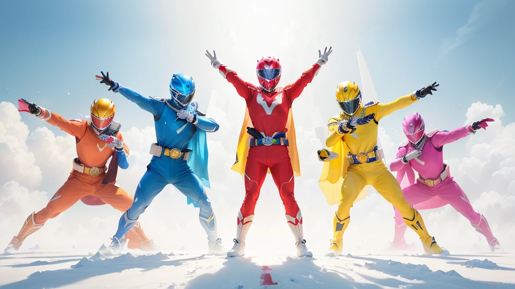 Arafed people lined up in colorful costumes々Group of, Power Rangers, the secret seventh Power Ranger, Power Rangers film, Power Ranger, Colorful uniforms, 3840×2160, 3840x2160, Promotional Art, Hero pose Colorful city lights, Promotional Art, Vibrant fan art, The Best of Adobe Stock