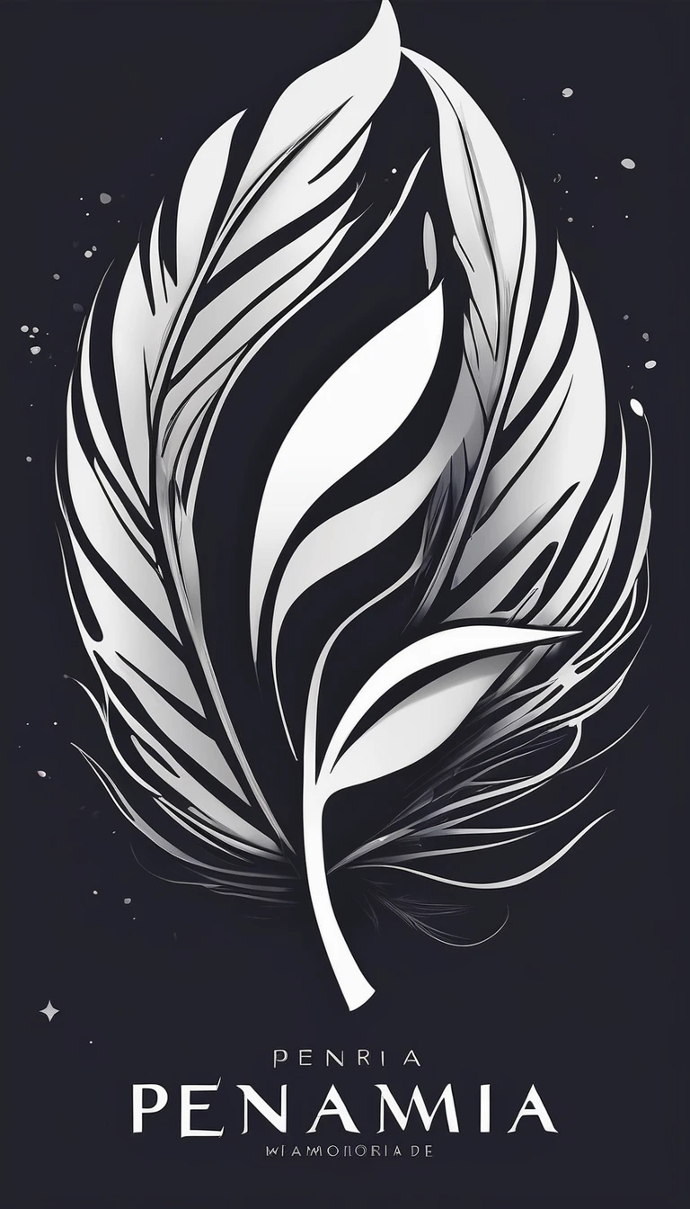 A minimalist, fantastic, poetic, dreamy, captivating, memorable, masterpiece, modern, simple logo design of a boy and a feather for the brand “Penamemoria". The logo must convey a sense of music, stories and dreams. Minimalistic logo design of a boy and a feather.
