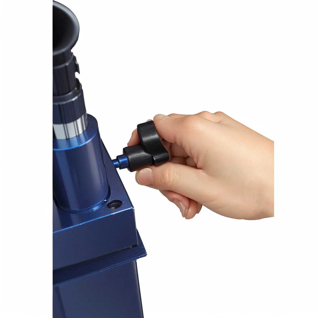 Someone holding a blue device with a black handle, Maximum, close up产品照片, Detailed enlargement of photo, Top angle view, Very technical, 高角度close up镜头, High Angle View, High resolution details, close up, close up视图, Quick assembly, Bottom Angle, Ease of use, Look at the details