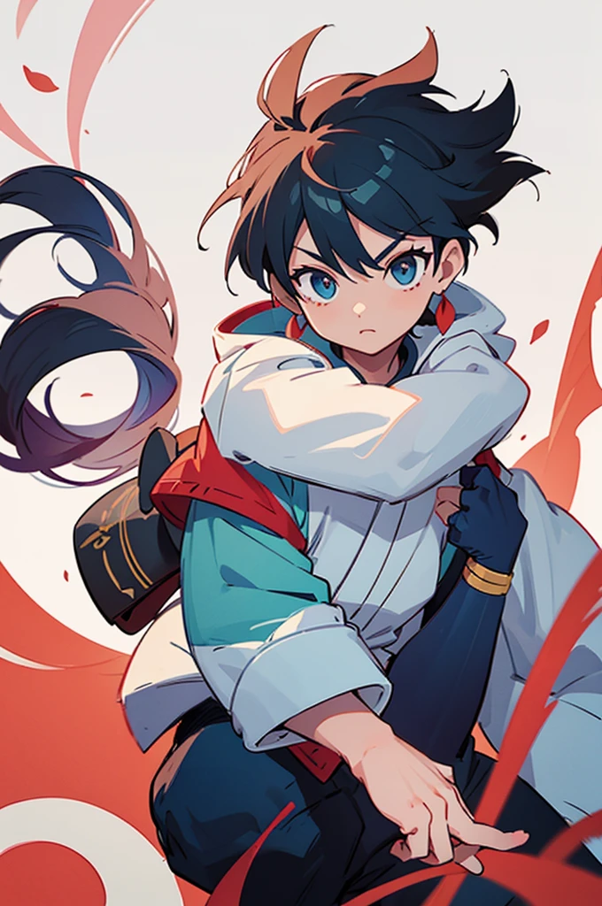 sticker. boy, hair blue, Eyes red, ninja style, best qualityer, アニメ, yin-yang.