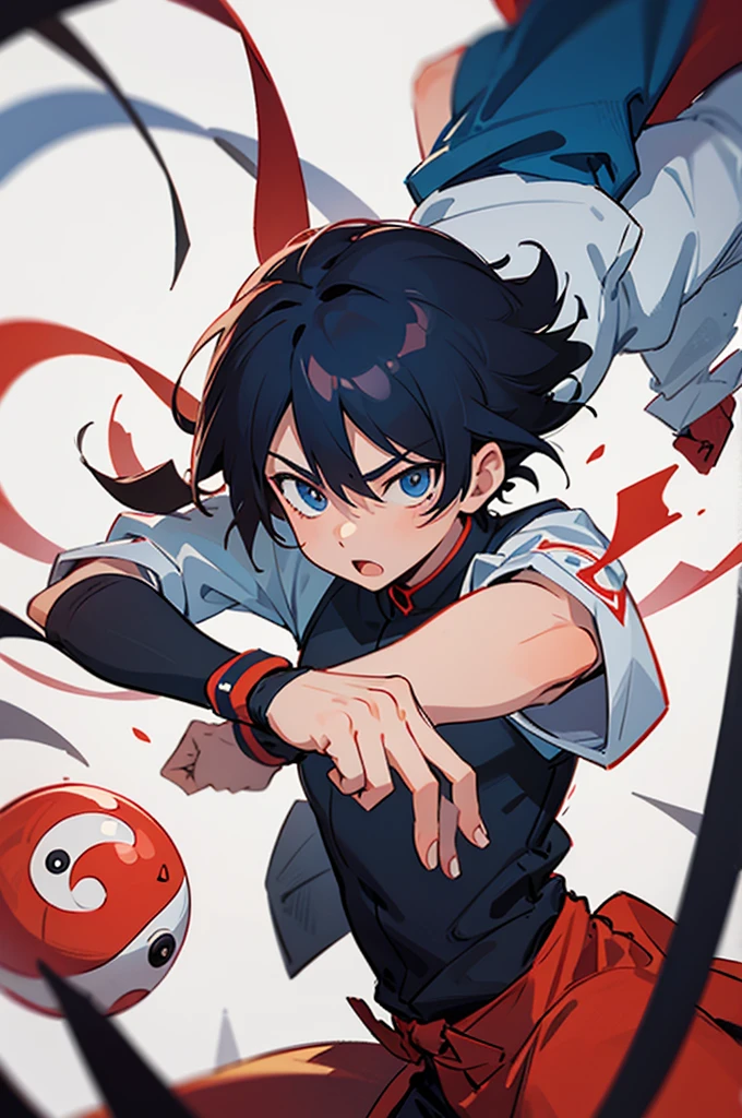 sticker. boy, hair blue, Eyes red, ninja style, best qualityer, アニメ, yin-yang.