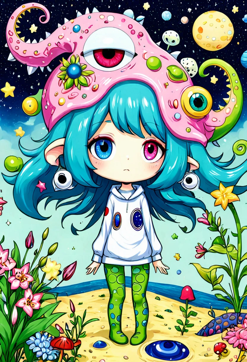 intense visuals,Multi-element fusion,bud,microorganism、plant、Marine life、(((One-eyed monster)))、Starry Sky,Stitching together an abstract painting,Describing the inner world of autistic people,(((Sense of space,White Space,clean,Anti-aliasing,))),Pointillism method,Density,Psychedelic Art,pink
