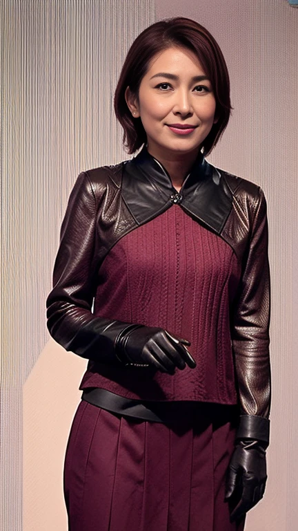 Lesbian mating, .Passionate and sexy image, above the waist black leather jacket, leather gloves on hands , The blonde has a burgundy pleated leather skirt, brunette holds from behind and kisses blonde wearing leather pants, 4K, top quality