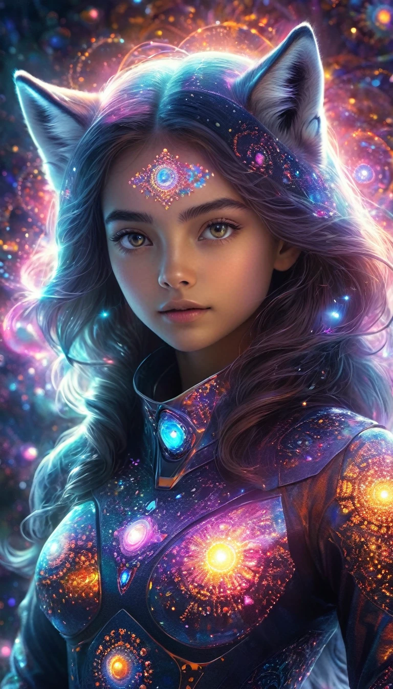 fractal,Shine,One girl,Glittering, Veera, Extremely small light-emitting quantum dots, Extraterrestrial、Wolf