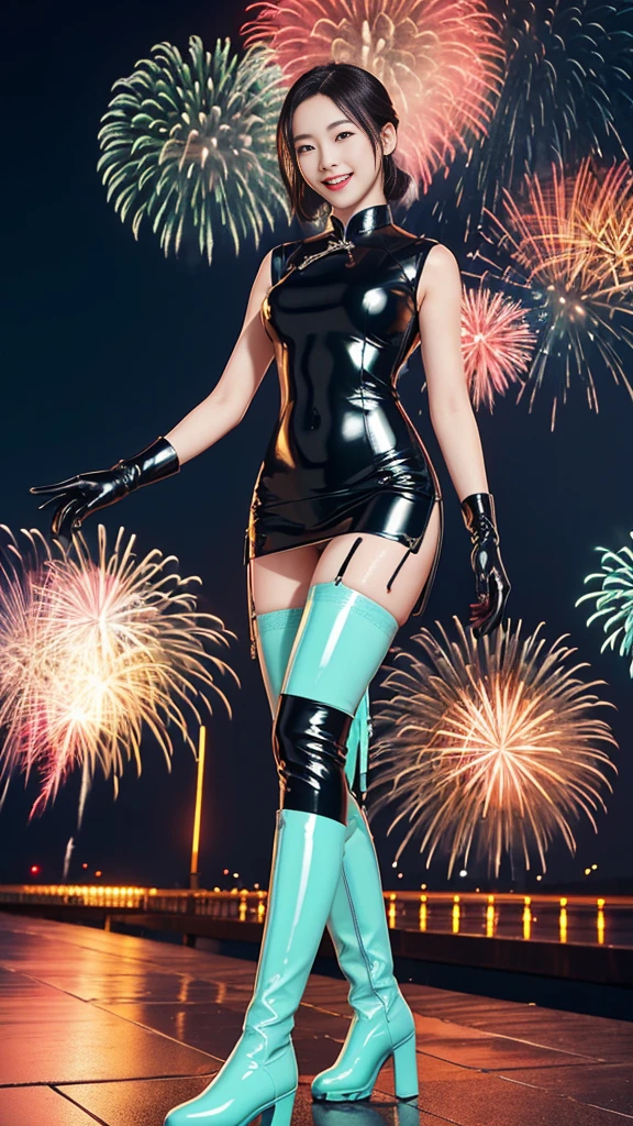 See-through catsuit、Big Tits、Transparent nipples、See-through underwear、firework、Light blue hair
