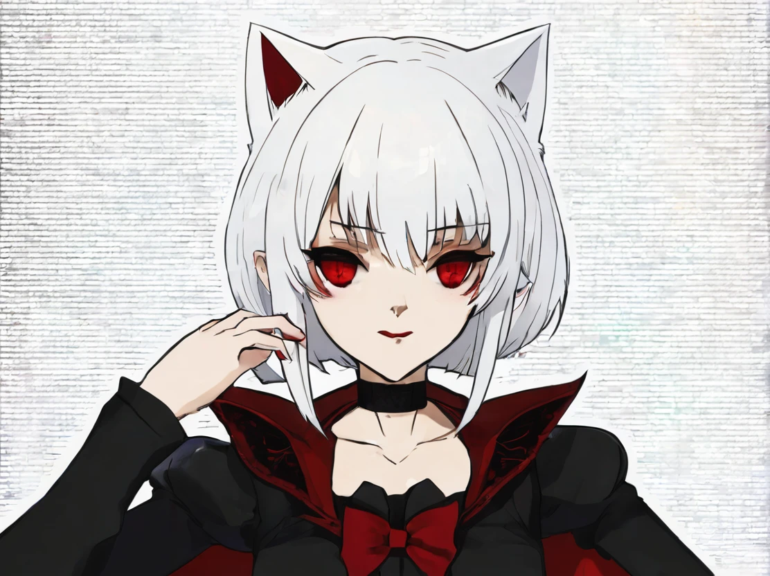 A short hair vampir girl with white hair and red. A vampir neko. Nekogirl.