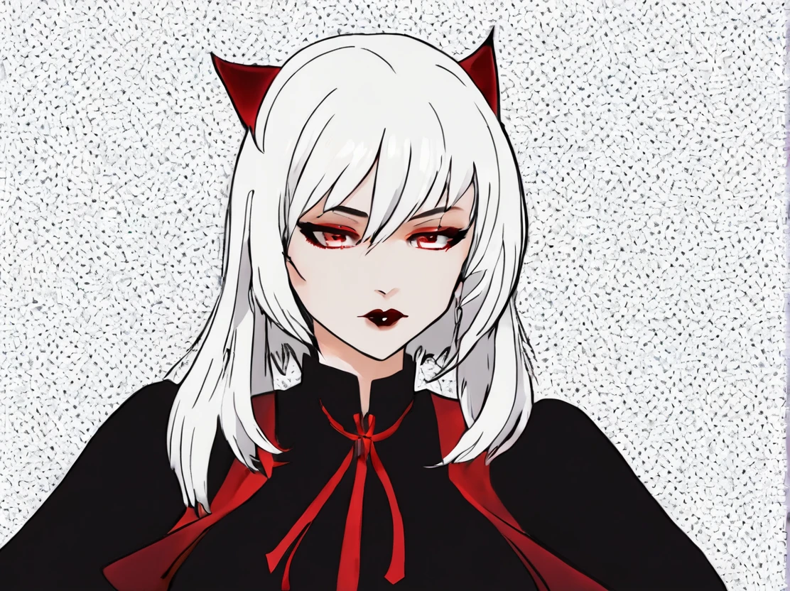 A short hair vampir girl with white hair and red. A vampir neko. Nekogirl.