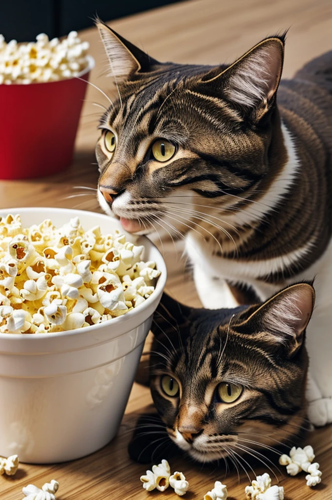 Make a cat eating popcorn