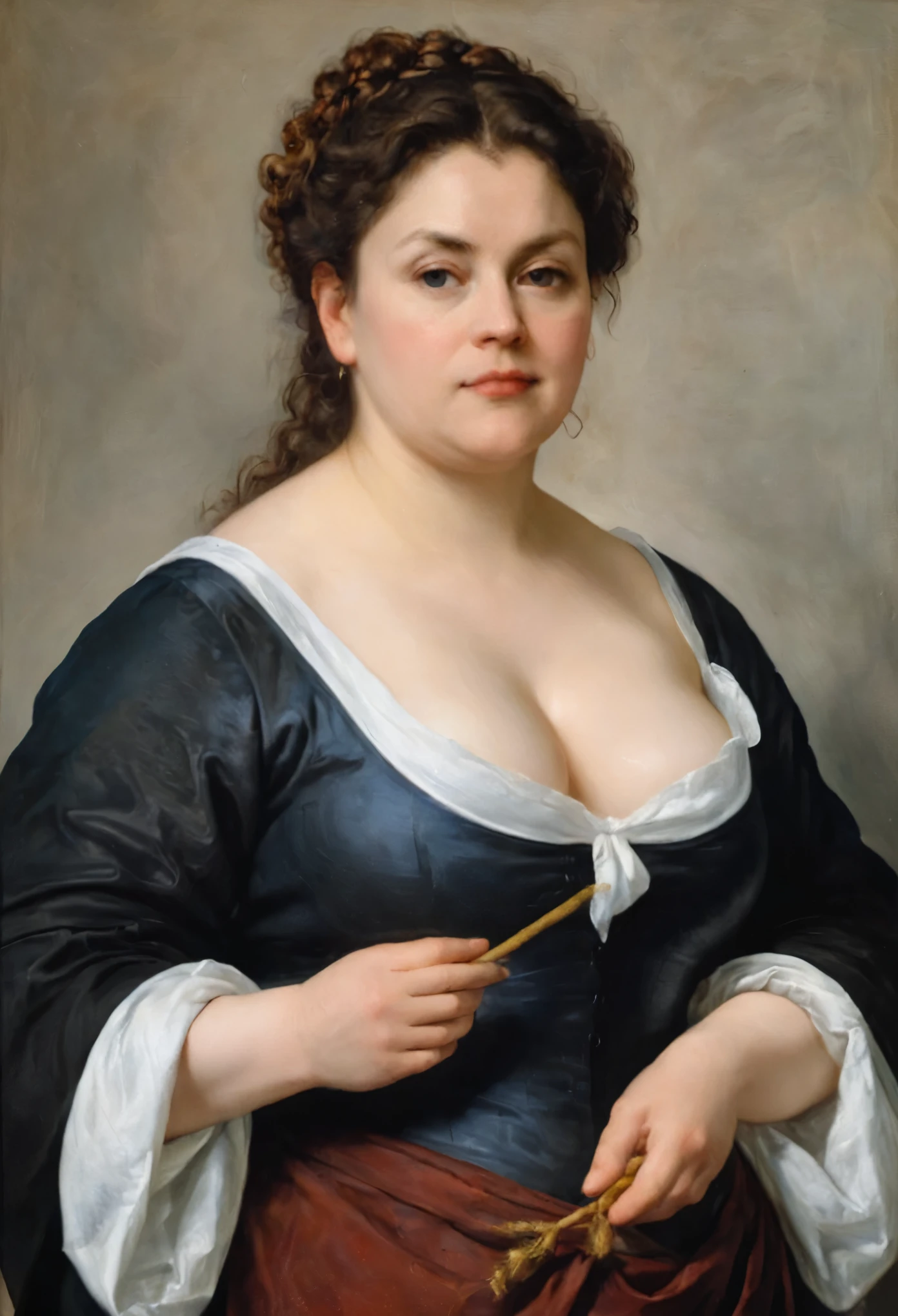 portrait painting of a thick Beautiful middle aged woman, busty maid, extremely gorgeous , by Peter Paul Rubens, in Peter Paul Rubens style, by Caravaggio, intricate, flawless, masterpiece, Best quality,