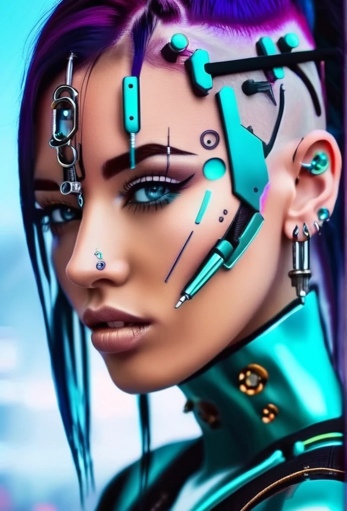 a woman with a piercing on her face , cyberpunk style