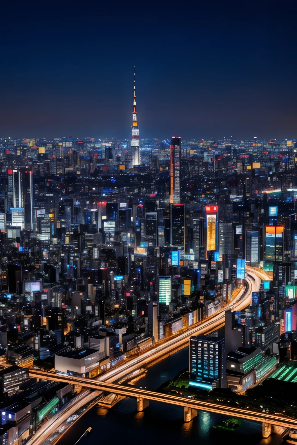 new tokyo、Night view、metropolis、Side view、Clean Digital Art、Futuristic City