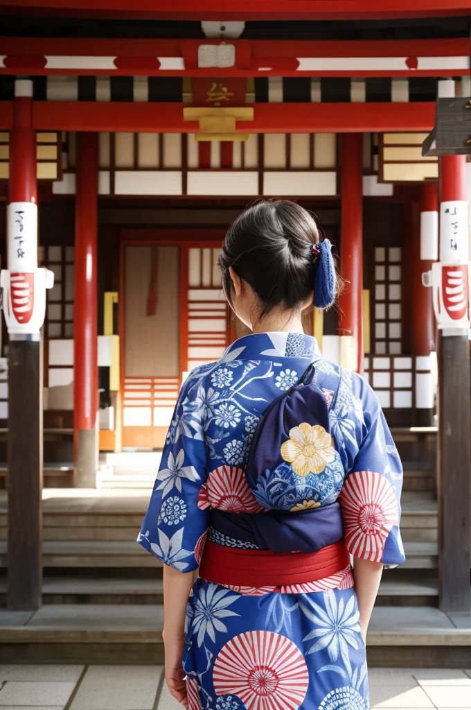 50th Generation、woman、Yukata、In front of the shrine、Being far away