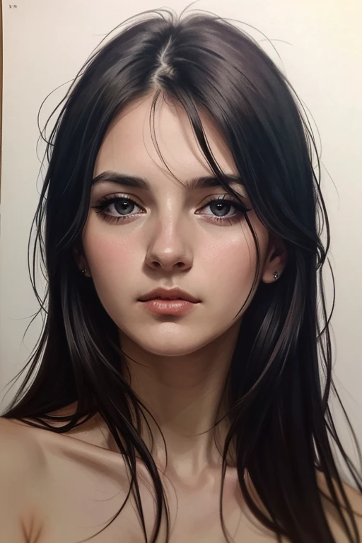 Masterpiece, close-up, face view, no_clothes, natural, naked, detailed eyes, detailed small breasts, detailed ,
color pencil drawing of a very beautiful sad young woman, 20 year old woman, long dark hair.
bottom-up view, magic in motion, cinematography,
dark colors, romanticism, style of artists such as,
Bernie Wrightson, Jarek Kubicki, Gabriele Dell' Otto, Darek Zabrocki
(colored pencil drawing with halftones):1.5