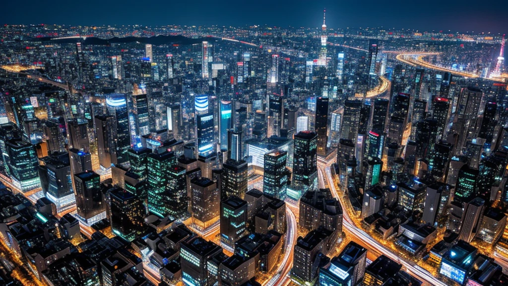 new tokyo、Night view、metropolis、Side view、Clean Digital Art、Futuristic City