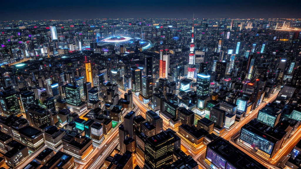 new tokyo、Night view、metropolis、Side view、Clean Digital Art、Futuristic City