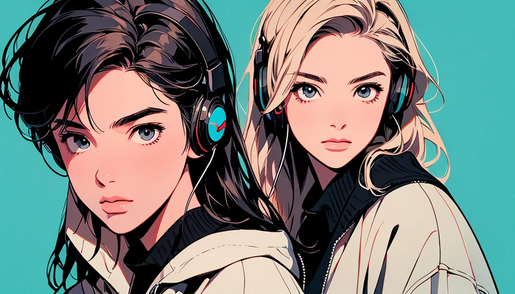 2D illustration, アニメ, Manga style, whole body,ASİAN, Bishamon from noragami, 1 Girl, Big Hair, Shortcuts, {{full name eyes}}, create, High resolution, masterpiece, Highest quality, High detail, High detailed eyes, Grain Filter, Detailed Lips, High resolution, Super detailed, Portraiture, Realistic ratio, Anatomically correct, Beautiful young woman, Erin Moriarty pairing:0.7, joey king:0.5, Sydney Sweeney:0.whole bodyポートレート, Illustrator, アニメ , Realistic ,sketch , 1 Boy, ,Lip, hoodie,Order, Blue gradient background, Neon Hair,Textured Trim, (masterpiece,Highest quality), lofi, Battle DJ girl in HIPHOP fashion wearing DJ headphones