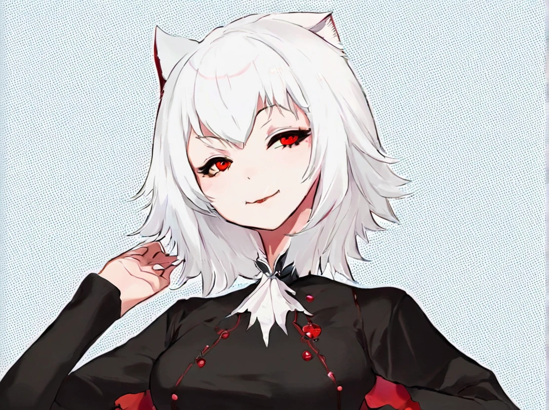 A short hair vampir girl with white hair and red. A vampir neko. Nekogirl.