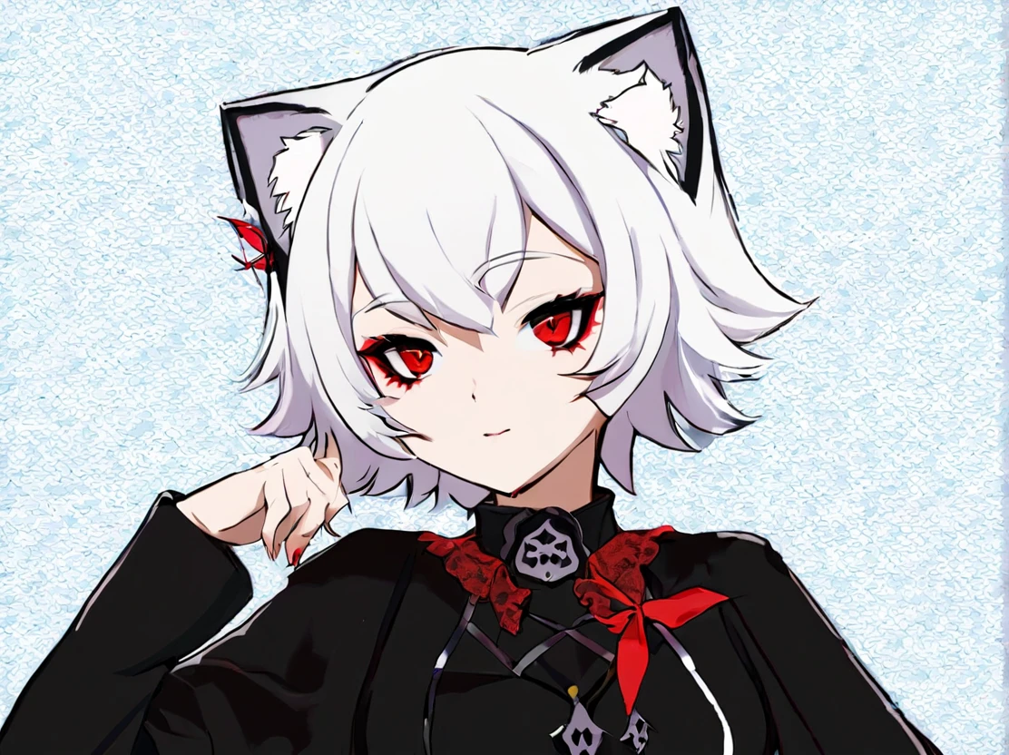 A short hair vampir girl with white hair and red. A vampir neko. Nekogirl.