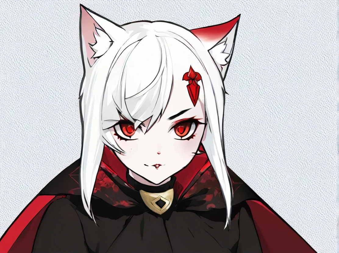 A short hair vampir girl with white hair and red. A vampir neko. Nekogirl.