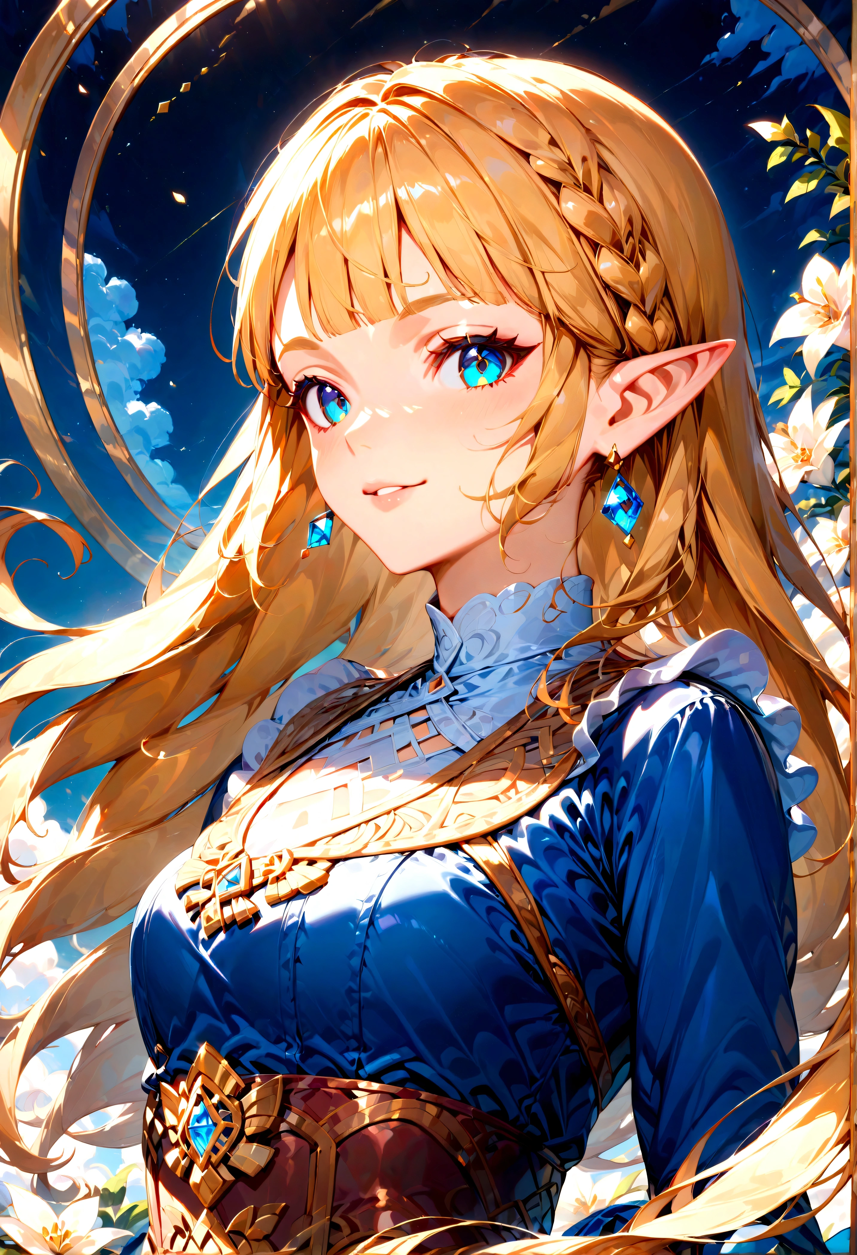 score_9, score_8_up, score_7_up, score_6_up, masterpiece, top quality, best quality, official art, beautiful and aesthetic, anime_source, centered, cinematic scene, cowboy shot, brush stroke, 1girl, zelda, long blonde hair, abstract background, epic composition, epic proportion, 8K, Expressiveh
