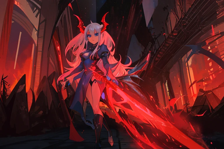 her walking towards the screen and has saphire blue eyes with dragonic slits in them