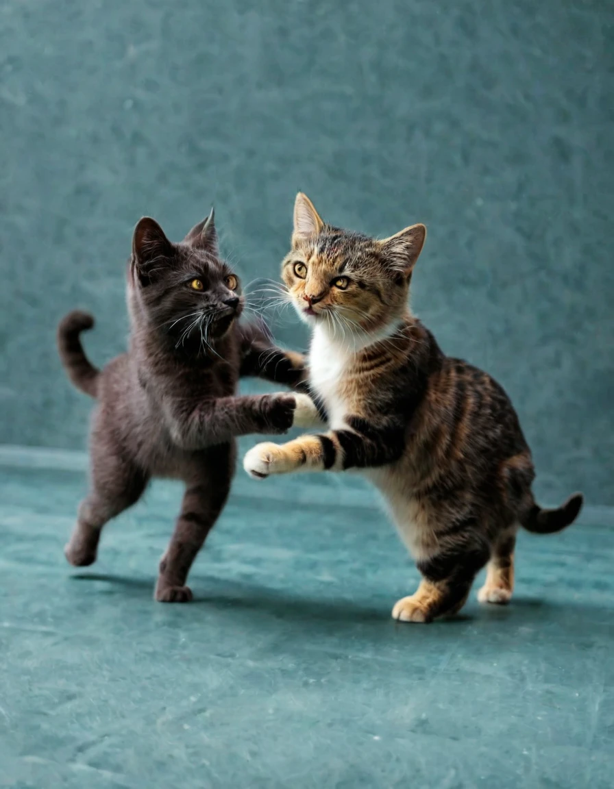 An illustration of two cats playing together like a scene from an action movie