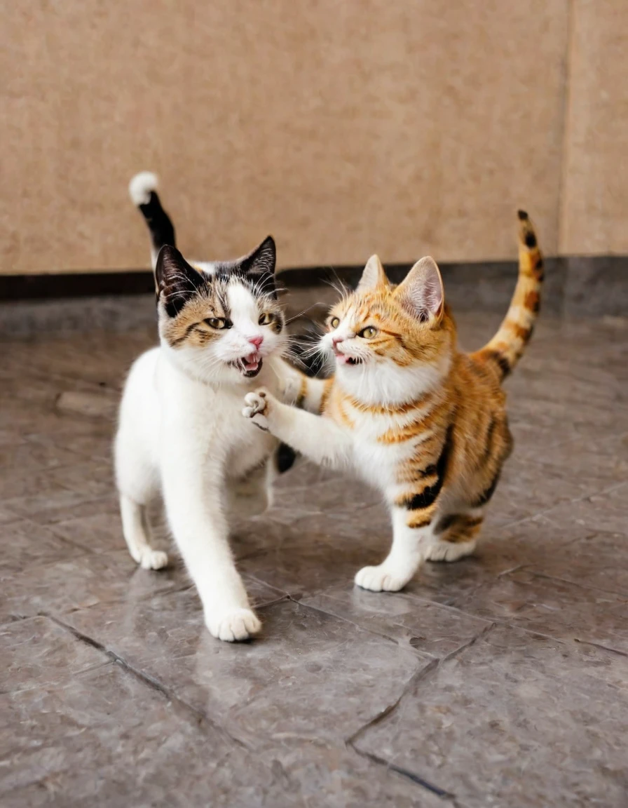 An illustration of two cats playing together like a scene from an action movie