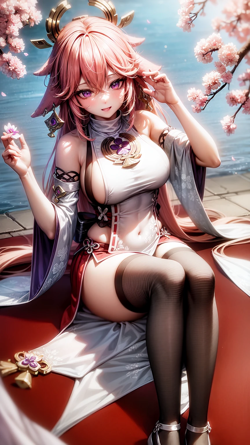 Yae Miko,purple eyes,wedding dress,long skirt,crop top