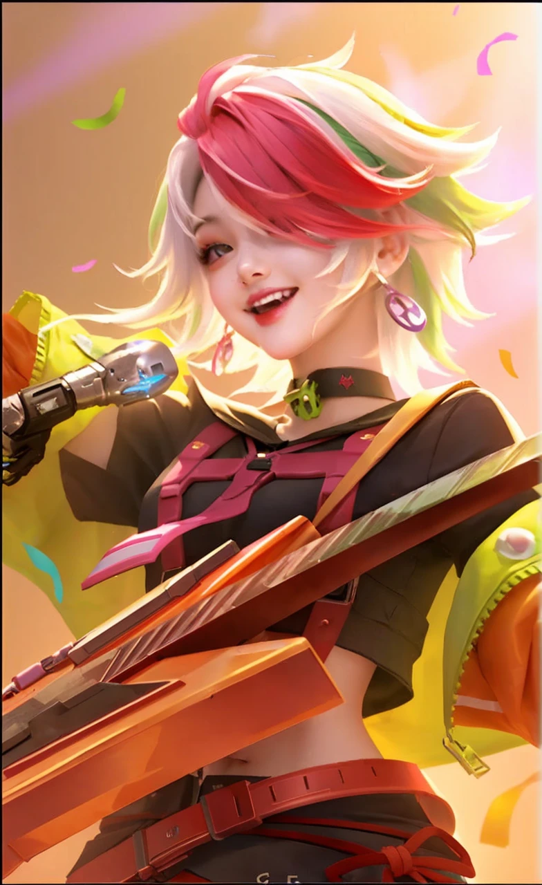 cyber punk, school girl, Beautiful collarbone, smile