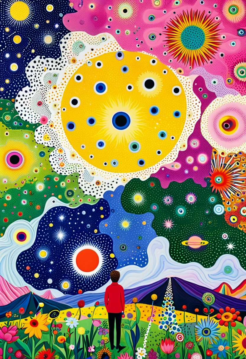 (((bud，microorganism、plant、Marine life、(((Many eyes)))、Starry Sky，Stitching together an abstract painting)))，Describing the inner world of autistic people，(((Sense of space，White Space,clean，Anti-aliasing，)))，Pointillism method，Density，Psychedelic Art，pink