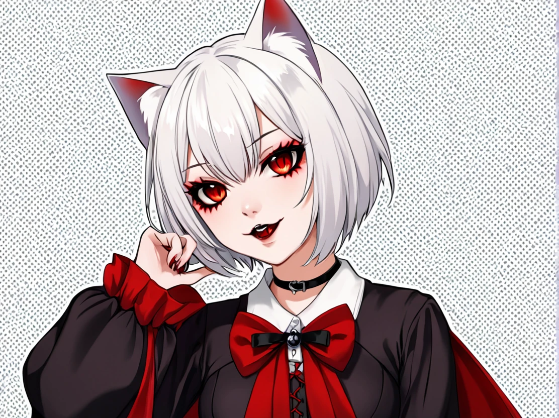 A short hair vampir girl with white hair and red. A vampir neko. Nekogirl.