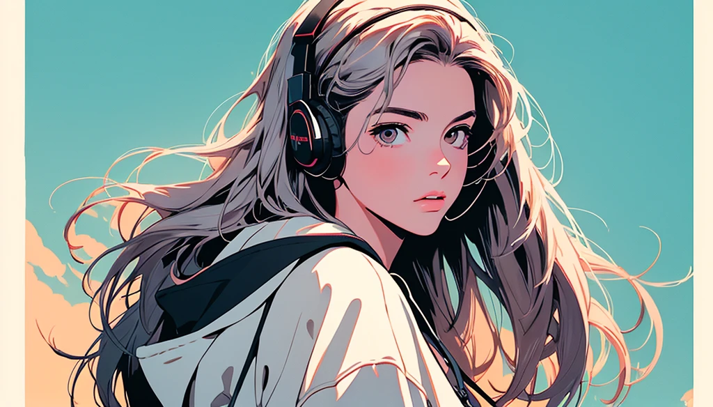 2D illustration, アニメ, Manga style, whole body,ASİAN, Bishamon from noragami, 1 Girl, Big Hair, Shortcuts, {{full name eyes}}, create, High resolution, masterpiece, Highest quality, High detail, High detailed eyes, Grain Filter, Detailed Lips, High resolution, Super detailed, Portraiture, Realistic ratio, Anatomically correct, Beautiful young woman, Erin Moriarty pairing:0.7, joey king:0.5, Sydney Sweeney:0.whole bodyポートレート, Illustrator, アニメ , Realistic ,sketch , 1 Man, ,Lip, hoodie,Order, Blue gradient background, Neon Hair,Textured Trim, (masterpiece,Highest quality), lofi, Battle DJ girl in HIPHOP fashion wearing DJ headphones