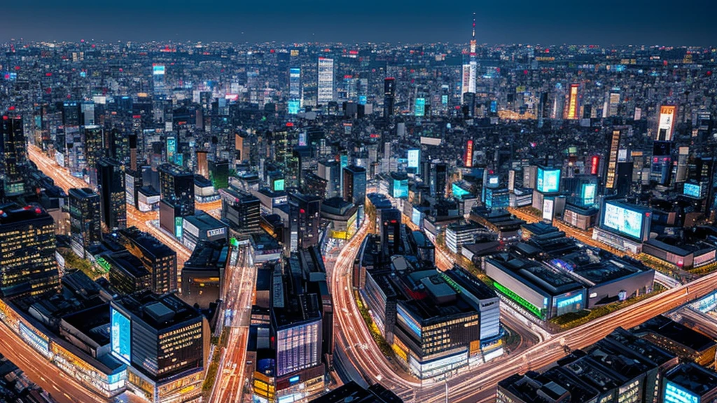 new tokyo、Night view、metropolis、Street corner scenery、Clean Digital Art、Futuristic City
