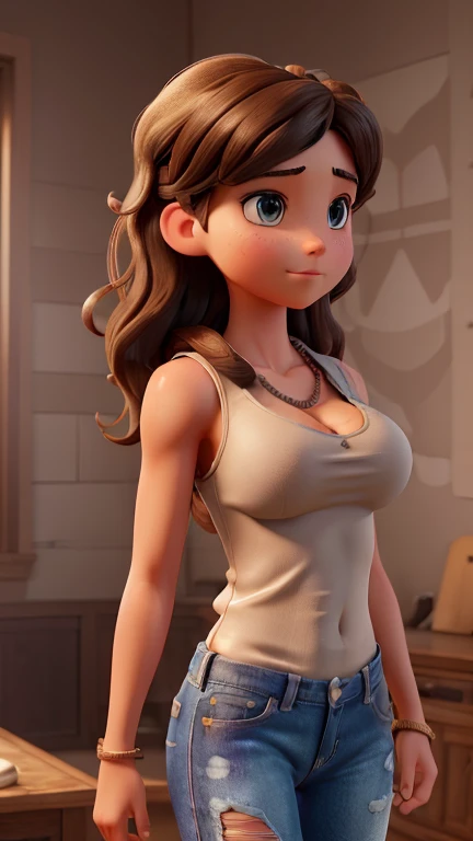 An anime girl whose breasts are sticking out of her bra and her breasts are fully visible and her shirt is wet and her vaginal line is visible.