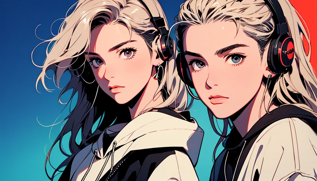 2D illustration, アニメ, Manga style, whole body,ASİAN, Bishamon from noragami, 1 Girl, Big Hair, Shortcuts, {{full name eyes}}, create, High resolution, masterpiece, Highest quality, High detail, High detailed eyes, Grain Filter, Detailed Lips, High resolution, Super detailed, Portraiture, Realistic ratio, Anatomically correct, Beautiful young woman, Erin Moriarty pairing:0.7, joey king:0.5, Sydney Sweeney:0.whole bodyポートレート, Illustrator, アニメ , Realistic ,sketch , 1 Man, ,Lip, hoodie,Order, Blue gradient background, Neon Hair,Textured Trim, (masterpiece,Highest quality), lofi, Battle DJ man in HIPHOP fashion wearing DJ headphones