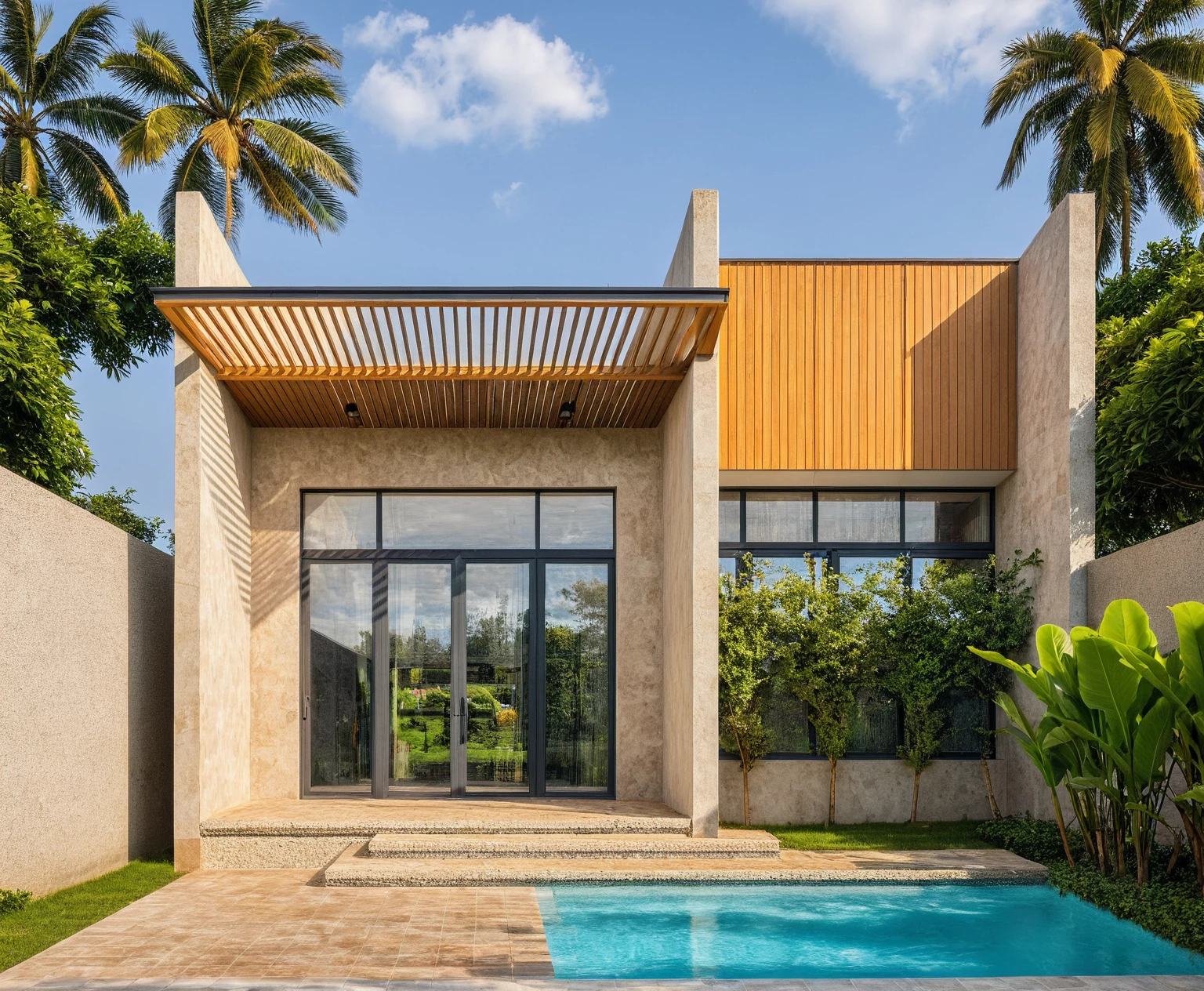chef-d'artwork, high quality, best quality, authentique, Great detail, en plein air, villa de plain-piedXL, credit group, style de maison moderne dans la rue ,escaliers, mur blanc ,route,pavement, herbe, des arbres, ciel, nuage, (day light:1.1)